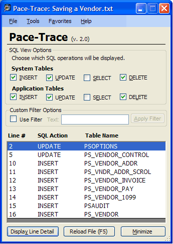 Saving a Vendor - Pace-Trace Screenshot